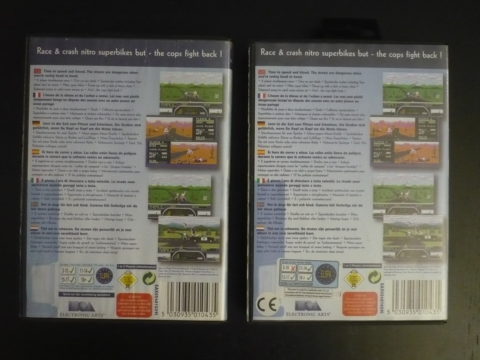 Comparaison de l'arrière des jaquettes des deux versions de Road Rash II sur Megadrive, version EA Classic.